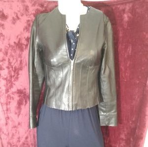 Style & Co cropped leather black jacket